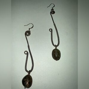 Artisan Sterling Silver Wire Wrapped Green Apatite Dangle Earrings